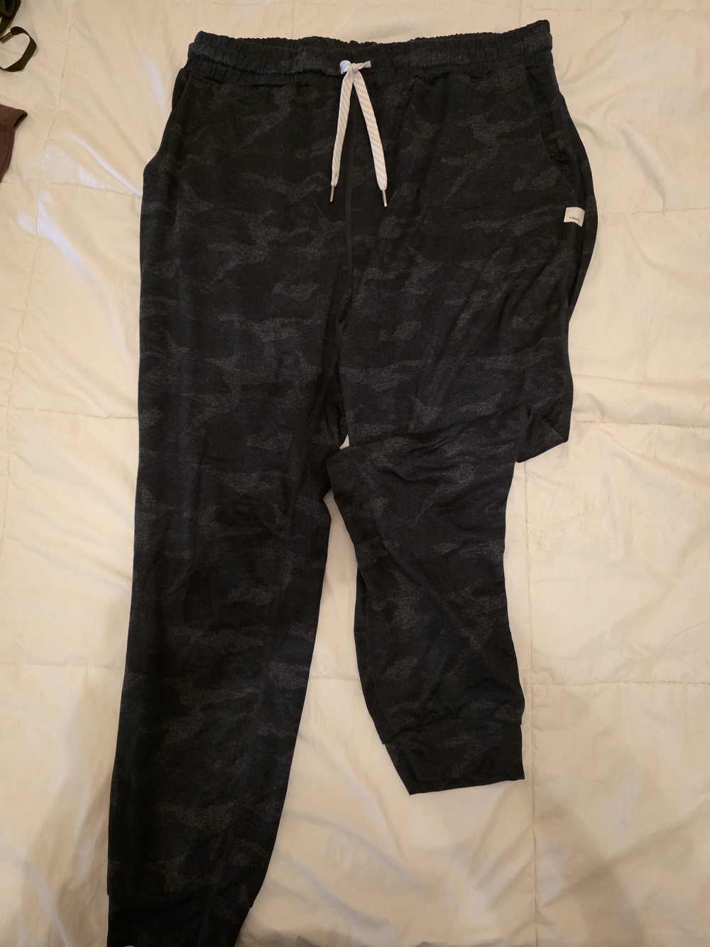 Vuori Black Camo Jogger Pants with White Drawstring